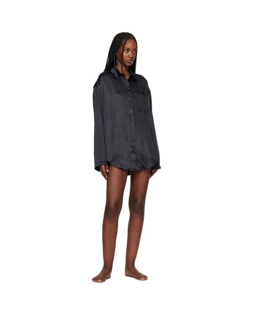 Skims Black Lightweight Satin Oversized Shirt