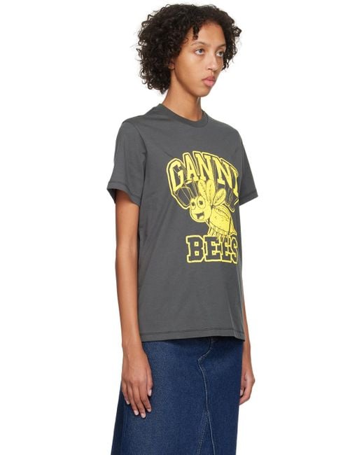 Ganni Gray Basic Bee Organic Cotton Jersey T-Shirt