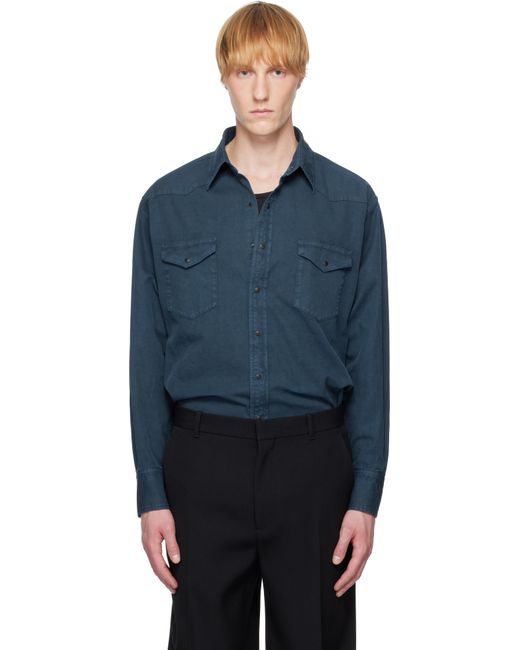 AURALEE Product Dyed Finx Gabardine Western Shirt in Blue for Men