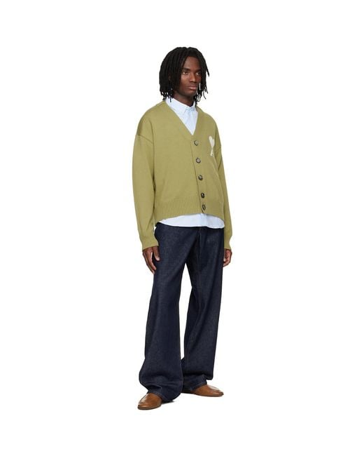 AMI Green Wool Ami De Coeur Cardigan for men