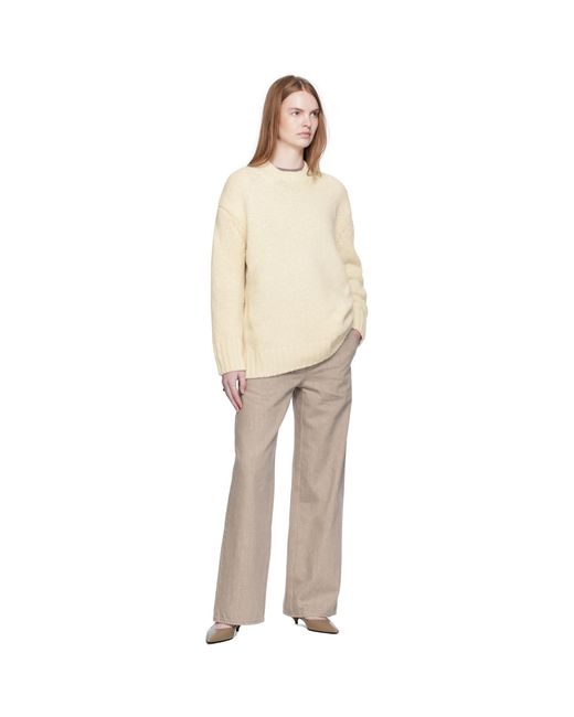 ARCH THE Natural Off- Basic Round Neck Knit Sweater
