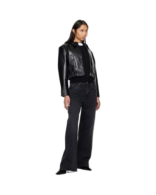Agolde Black Nahla Cropped Recycled Leather Jacket