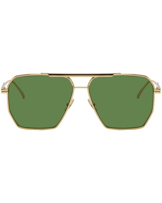 Bottega Veneta ゴールド クラシック アビエイターサングラス Green