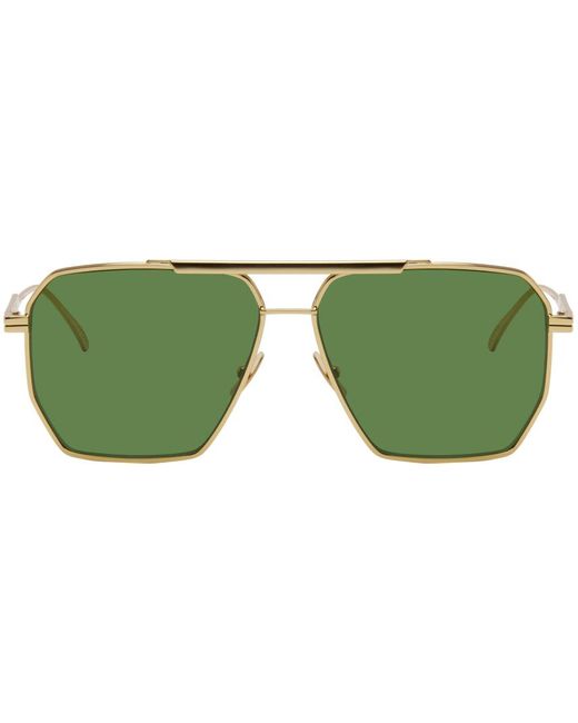 Bottega Veneta Green Gold Classic Aviator Sunglasses
