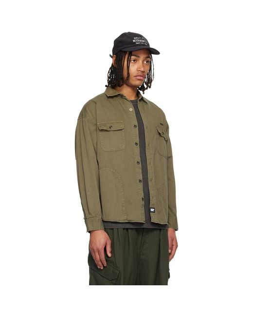 Neighborhood Green Khaki Garment Dyed Shirt for men