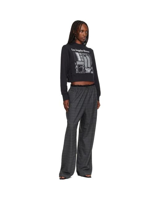 Palm Angels Black La Times Edition News Fitted Crew Sweatshirt