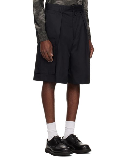 Dries Van Noten Black Pleated Cargo Shorts for men