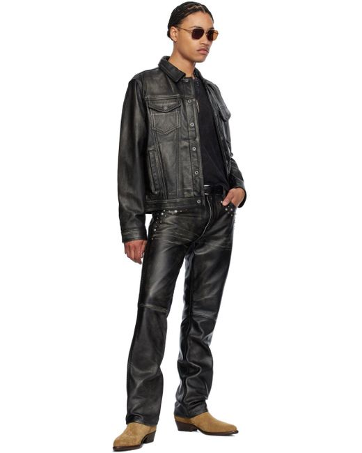 Guess USA Black Distressed Leather Jacket for men