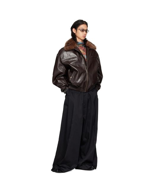 Lu'u Dan Black Faux-Leather Cargo Flight Jacket for men