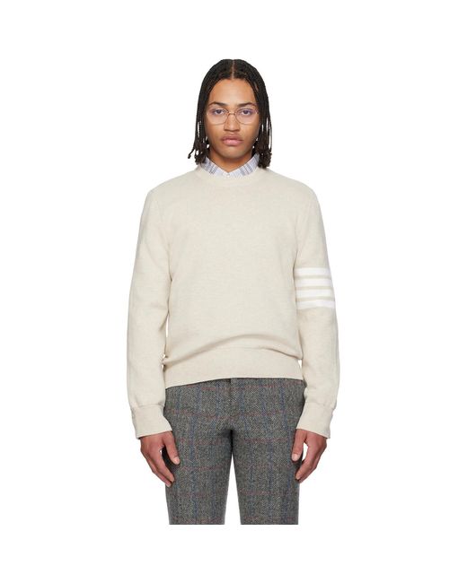 Thom Browne Black Cotton Crepe 4-Bar Milano Stitch Sweater for men