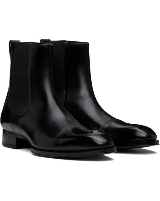 Tom Ford メンズ ブラック Elkan レザー チェルシーブーツ【公式通販】