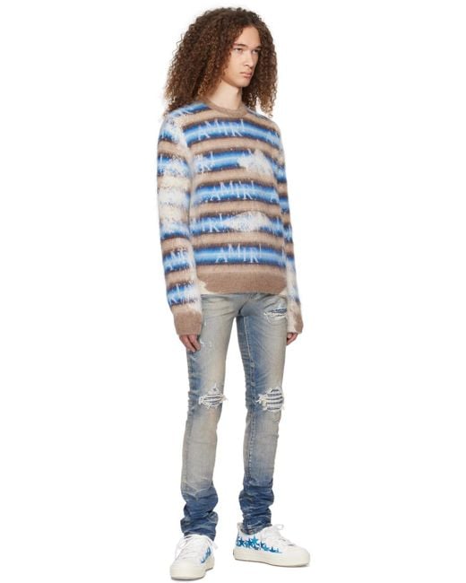Amiri Blue & Brown staggered Striped Sweater for men