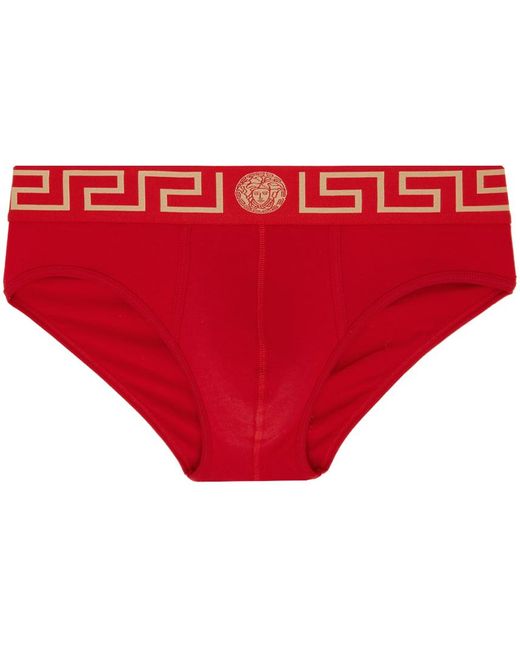 Slip rouge à motif à clé grecque Versace pour homme en coloris Red