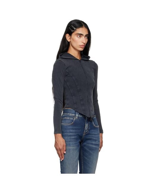 Balenciaga Blue Corseted Zip Interlock Stretch Jersey Hoodie