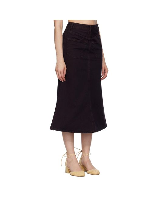 MM6 by Maison Margiela Black Overdyed Reversed Denim Midi Skirt