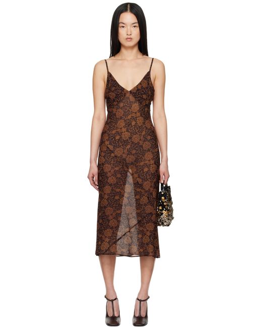 Dries Van Noten ブラウン プリント ミディアムドレス Black