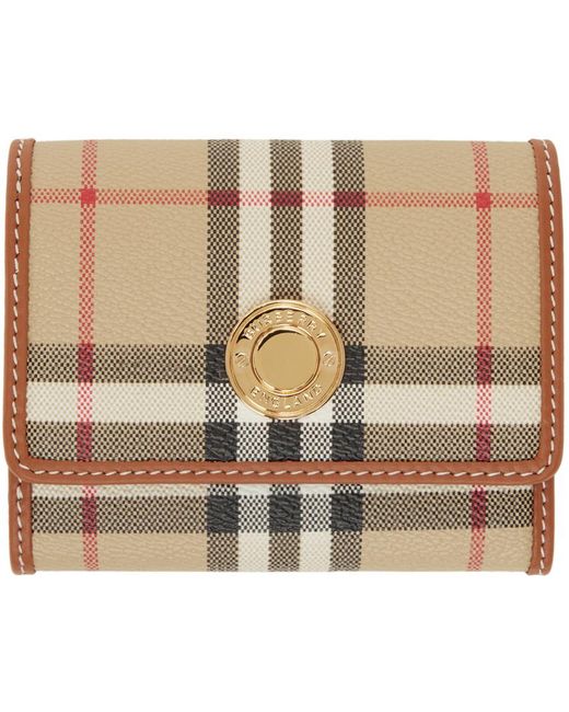 Burberry Black Beige Check & Leather Small Folding Wallet