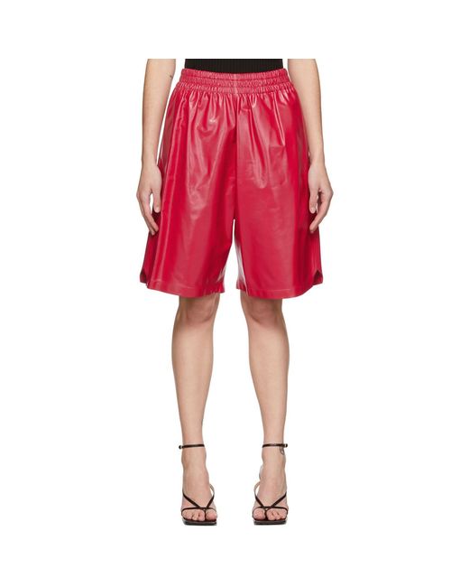 Bottega Veneta Red Leather Shiny Shorts