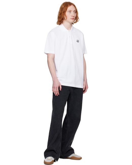メンズ Maison Kitsuné ホワイト ボールド フォックスヘッド パッチ コンフォート ポロシャツ White