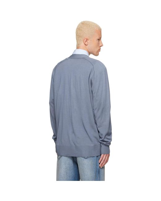 Acne Blue Silk V-Neck Cardigan for men