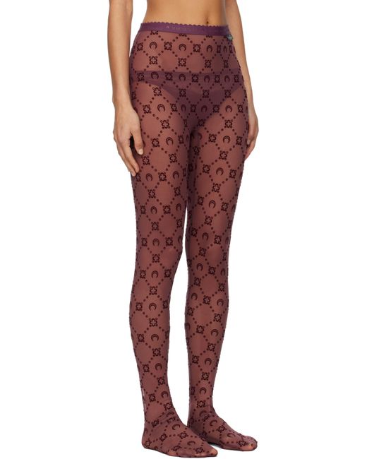 MARINE SERRE Red Burgundy Moonogram Mesh Flock Tights