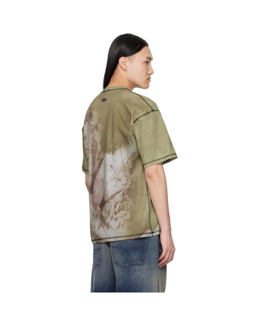 DIESEL Black Khaki All-Over Prints & Patches Relaxed T-Shirt for men