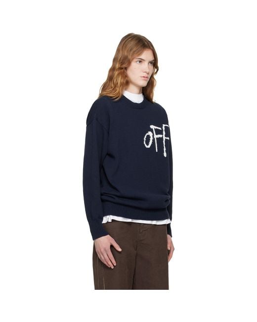 Off-White c/o Virgil Abloh Blue Bookish Shared Cotton Knit Crewneck Sweater