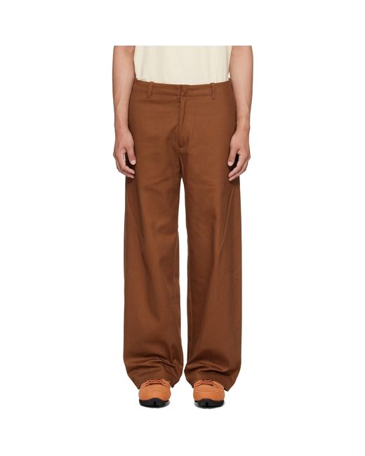 J EONGL I Brown Heavy Cotton Cicada Trousers for men