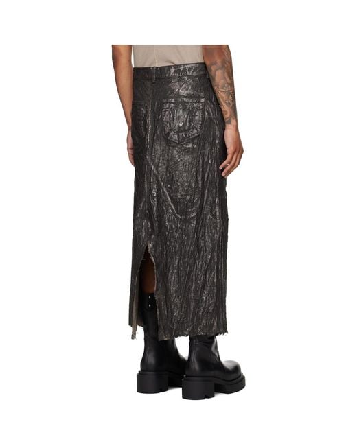 Rick Owens Black Bronze Concordians Long Slivered Denim Skirt for men