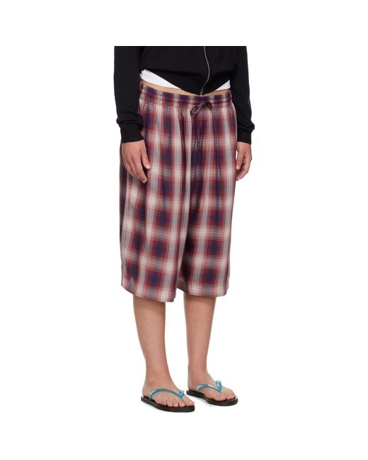 Acne Red Check Shorts