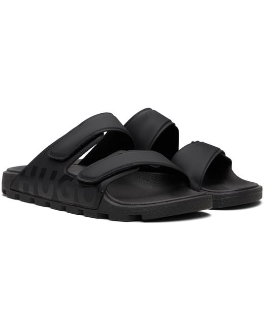 HUGO Black Logo Double Touch-Closure Straps Sandals for men