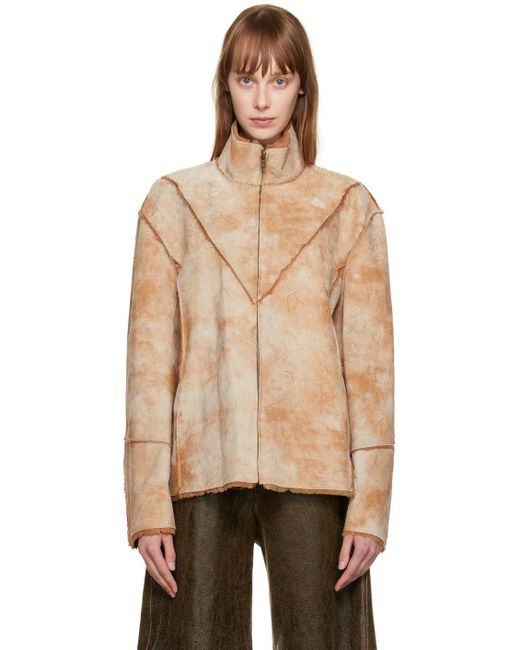 Guess Tan Exposed Seam Suede Jacket in Natural | Lyst