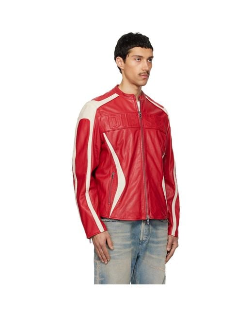 DIESEL Red Off- L-Adam Leather Jacket for men