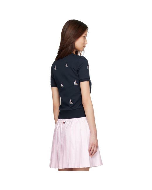 Thom Browne Blue Cotton Milano Sailboat Rib T-Shirt