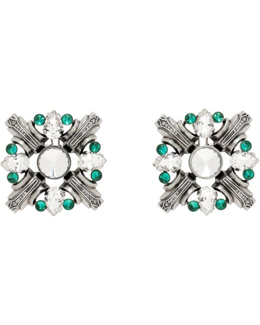 Area シルバー＆グリーン Crystal Brooch ピアス Black