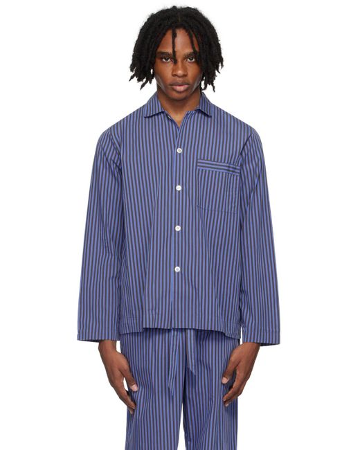 Tekla Blue Long Sleeve Pyjama Shirt for men