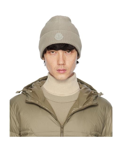 Moncler Green Logo Patch Beanie for men