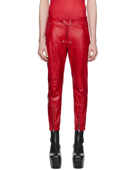 Rick Owens Red Luxor Leather Pants for men