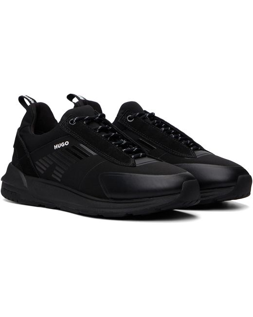 HUGO Black Printed-Logo Sneakers for men
