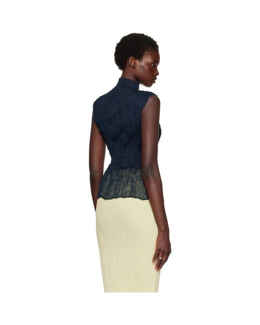 Issey Miyake Blue Chiffon Twist 1 Top