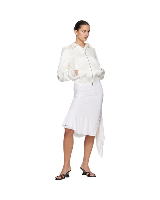 AARON ESH White Off- Satin Blouson Flight Jacket