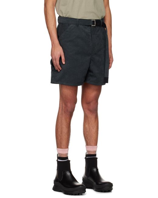 Sacai Black Gray Belted Shorts for men