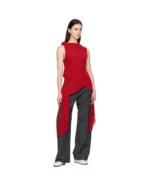 Ganni Red Marl Mesh Top