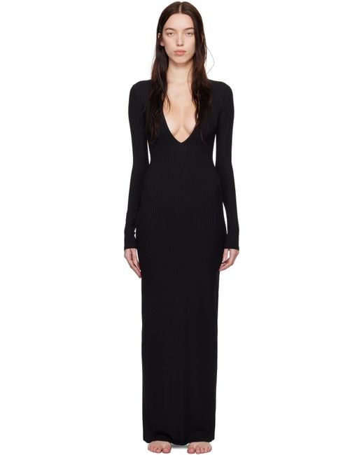 Skims Black Soft Lounge Deep Plunge Maxi Dress