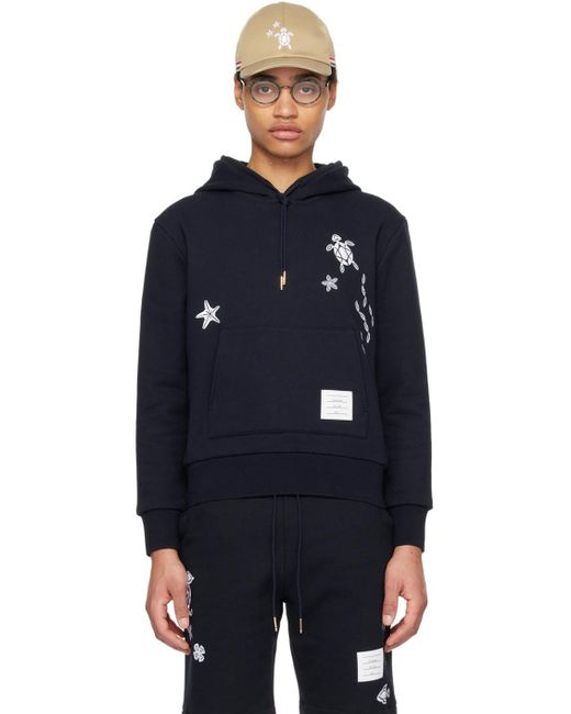 Thom Browne Blue Navy Nautical Embroidery Hoodie for men