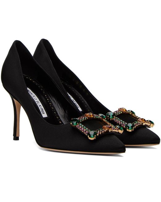 Manolo Blahnik Black Vitala Satin Pumps