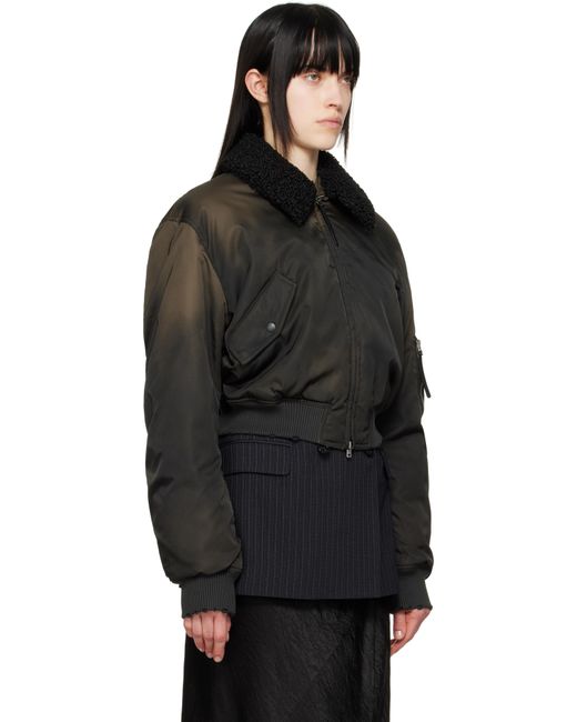 Acne Black Furry Collar Bomber Jacket