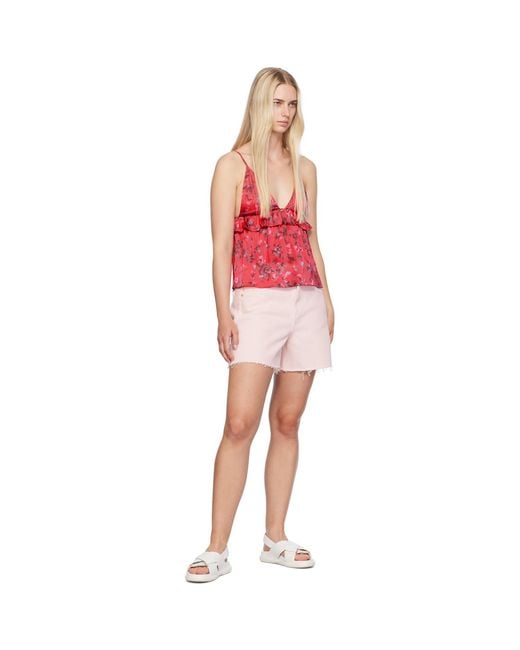 Ganni Pink Frayed Edge Denim Shorts