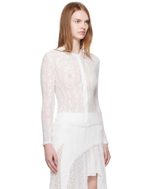 Pushbutton White Lace Zip-Up Hoodie