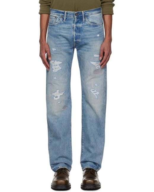 RRL Straight Fit Repaired Jeans in Blue for Men | Lyst